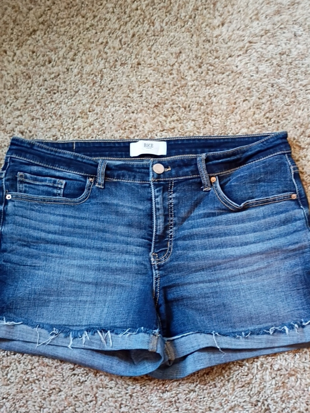 BKE Medium Blue Frayed Hem Denim Shorts